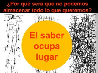¿Por qué será que no podemos 
almacenar todo lo que queremos? 
El saber 
ocupa 
lugar 
 