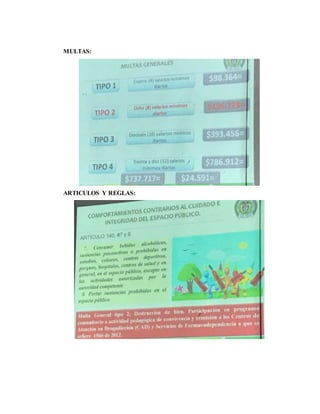 MULTAS:
ARTICULOS Y REGLAS:
 