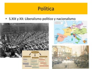Política
• S.XIX y XX: Liberalismo político y nacionalismo
 