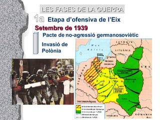 LES FASES DE LA GUERRA Etapa d’ofensiva de l’Eix Setembre de 1939 Pacte de no-agressió germanosoviètic Invasió de  Polònia 1a 