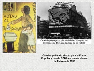 Carteles pidiendo el voto para el Frente Popular y para la CEDA en las elecciones de Febrero de 1936 