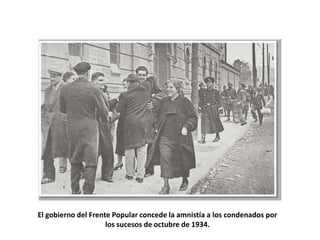 El gobierno del Frente Popular concede la amnistía a los condenados por
                     los sucesos de octubre de 1934.
 