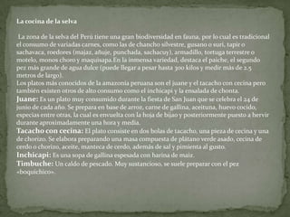 Orgullo ShipiboEsta Danza es de Origen Guerrero. Esta basada en la disputa de territorio entre los Yawuas que habitan mayormente en las orillas del río Amazonas y Shipibos que habitan a orillas del río Ucayali.Los Yawuas le gustaban expander su territorio hasta que llegaron a orillas del río Ucayali, es allí cuando empieza la guerra entre los Yawuas y los Shipibos por la supremacía de territorio y sus fuerzas. En la Danza mostramos que una Shipiba es violada por un Nativo Yawua es allí donde empieza la Guerra, en donde los Shipibos salen victoriosos y hacen respetar su Honor y sus tierras.AyahuascaFiesta de Curación o Borrachera. Es una Danza Basada en el Trabajo de los Curanderos Shamanes o Curiosos que practican este tipo de rituales con cuyas dietas pueden llegar a curar diversas Enfermedades como: Drogadicción, Alcoholismo, Enfermedades Venereas, Brujerías.El Shaman mediante sus cánticos con los ayudantes preparan el Ayahuasca con el Palo Huasca y una mezcla de Chacruna para el mareo respectivo. Luego de pasar un fuerte Mapacho (agarro el tabaco puro) se encomienda con sus cánticos a los animales buenos y a los animales feroces de la Selva ya así con la ayuda de la Madre Tierra y el Padre el Río salgan sus curaciones con efectividad. El Shaman o Curandero no cobra por los servicios si no uno tiene que retribuir con Animales, Aves, Reptiles, hacia el Shaman.