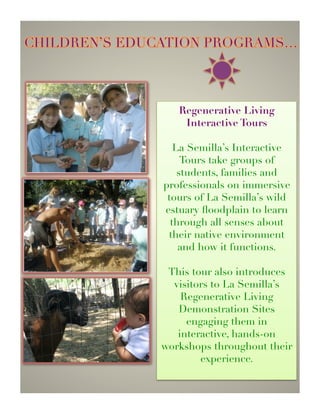 ~ International Ecological Agriculture 
 Community Development Immersion Program ~
                      Students from around the
                      world are given the
                      opportunity to engage in an
                      immersive, project-based
                      study experience in Applied
                      Sustainability Studies. 

                      Interested and qualiﬁed
                      students will be given a
                      hands-on experience in the
                      design, implementation and
                      evaluation of a community
                      development project with
                      collaborative guidance and
                      assistance from La Semilla’s
                      technical team within the
                      following Immersion
                      Concentrations:

 ORGANIC  ECOLOGICAL AGRICULTURE
 PERMACULTURE  GREEN BUILDING
 ECOLOGICAL FOREST GARDENING
 CHILDREN’S ENVIRONMENTAL EDUCATION
 