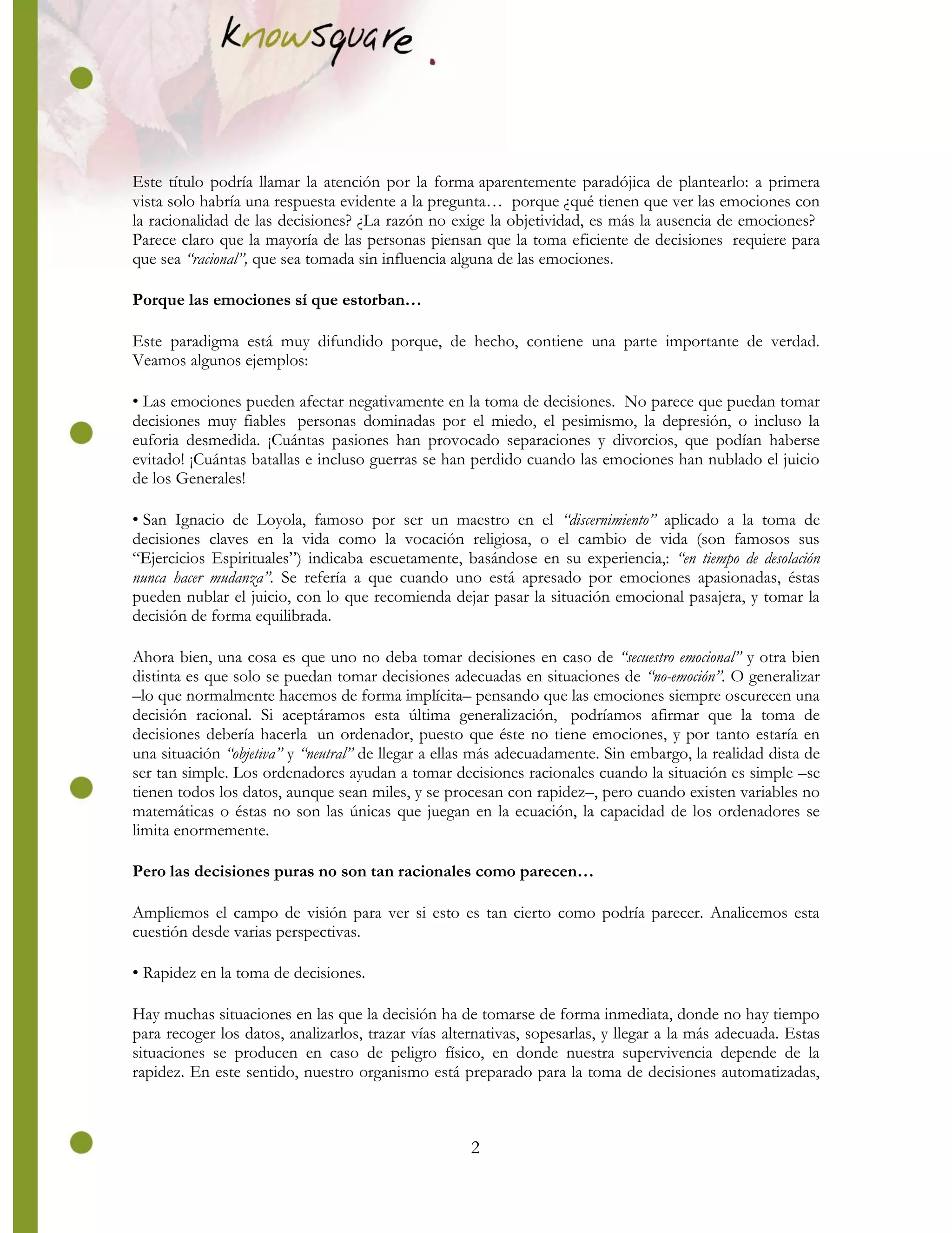 Las emociones en la toma de decisiones | PDF | Science