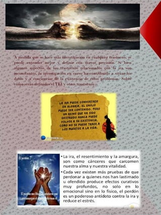 A medida que se hace más investigación en cualquier trastorno, se
puede entender mejor y definir con mayor precisión. Si bien
algunos aspectos de los trastornos relacionados con la ira son
inconstantes, la investigación en curso ha contribuido a situar los
datos y a concienciar de la existencia de estos problemas. Sobre
cómo serán definidos el TEI y otros trastornos
 