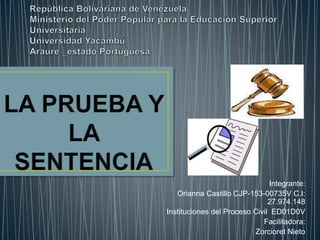 Integrante:
Orianna Castillo CJP-153-00735V C.I:
27.974.148
Instituciones del Proceso Civil ED01D0V
Facilitadora:
Zorcioret Nieto
 