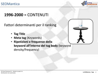 SEOMantica1996-2000 = CONTENUTIFattori determinanti per il rankingTag Title