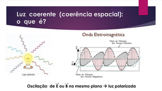 Luz coerente (coerência espacial):
o que é?
Oscilação de E ou B no mesmo plano  luz polarizada
 