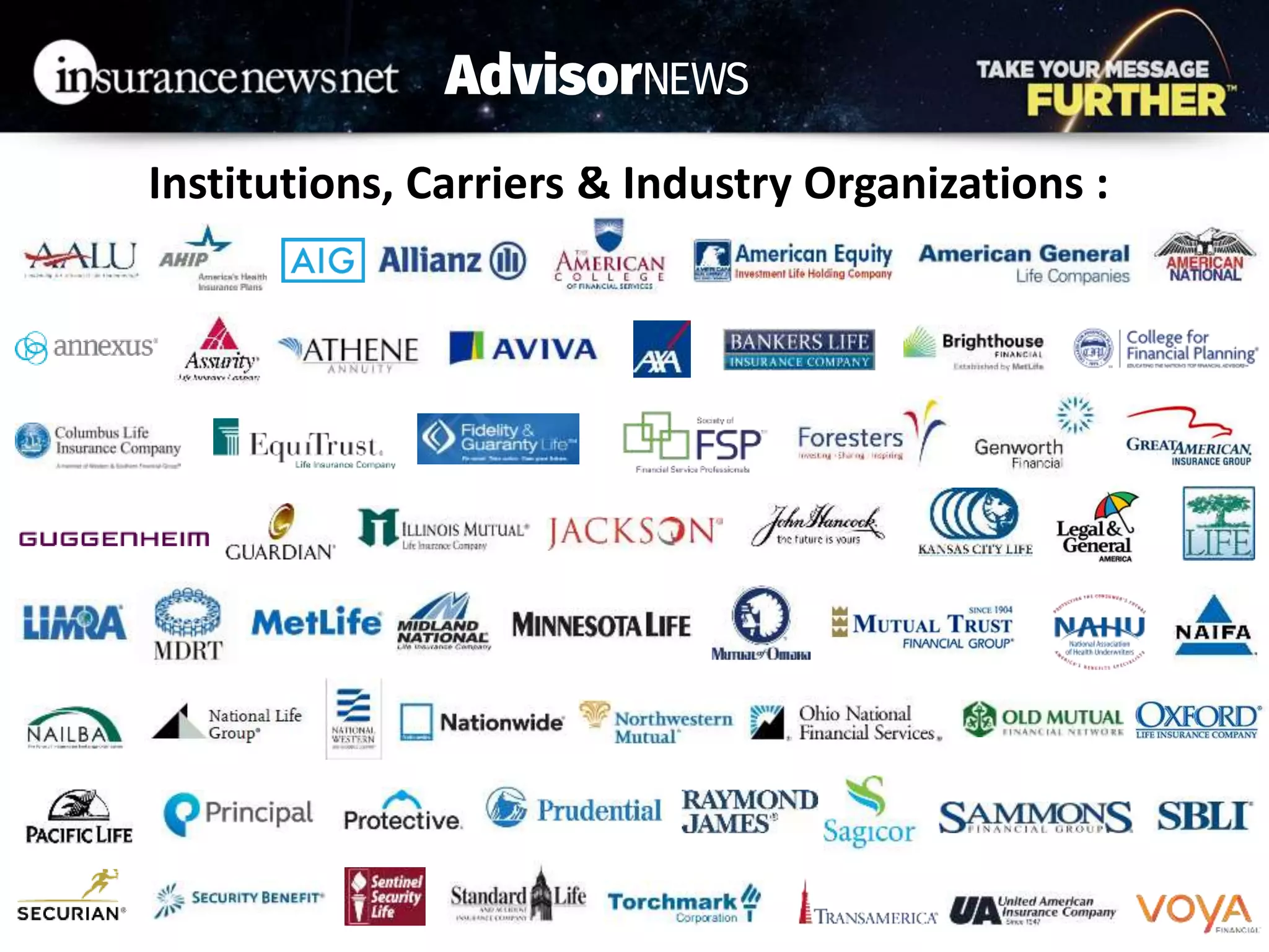 Institutions, Carriers & Industry Organizations :
 
