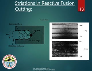 Striations in Reactive Fusion
Cutting: 18
ME: LASER CUTTING SYSTEM
INSTRUCTOR: ER. SHASHIKANT VERMA
 
