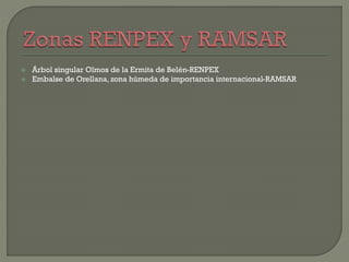  Árbol singular Olmos de la Ermita de Belén-RENPEX
 Embalse de Orellana, zona húmeda de importancia internacional-RAMSAR
 