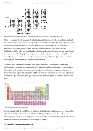 29/7/22, 06:27 La (seria pero divertida) historia de la tabla periódica en su 150 aniversario
https://theconversation.com/...
