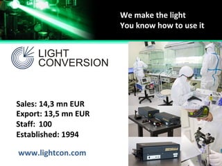 Established:
Staff:
Sales:
Export:
1994
100
14,3 mn EUR
13,5 mn EUR
We make the light
You know how to use it
www.lightcon.com
 