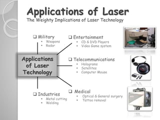  The Reagan Star-Wars era program did much to initially
support laser weapons research, resulting in many of
today’s mili...