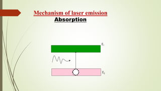 Mechanism of laser emission
Absorption
E1
E2
 