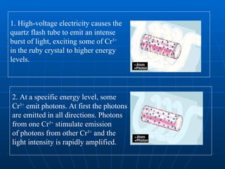1. High-voltage electricity causes the quartz flash tube to emit an intense burst of light, exciting some of Cr 3+  in the...