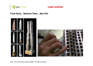 Laser scanner

Frank Gehry _ Beekman Tower _ New York




IUAV – Corso di Informatica e Disegno Digitale – Prof. Maurizio Galluzzo
 