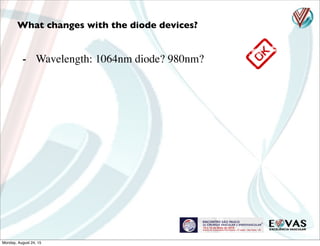 - Wavelength: 1064nm diode? 980nm?
What changes with the diode devices?
Monday, August 24, 15
 
