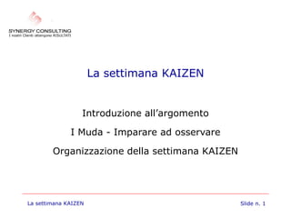 La settimana KAIZEN

Introduzione all’argomento
I Muda - Imparare ad osservare
Organizzazione della settimana KAIZEN

La settimana KAIZEN

Slide n. 1

 