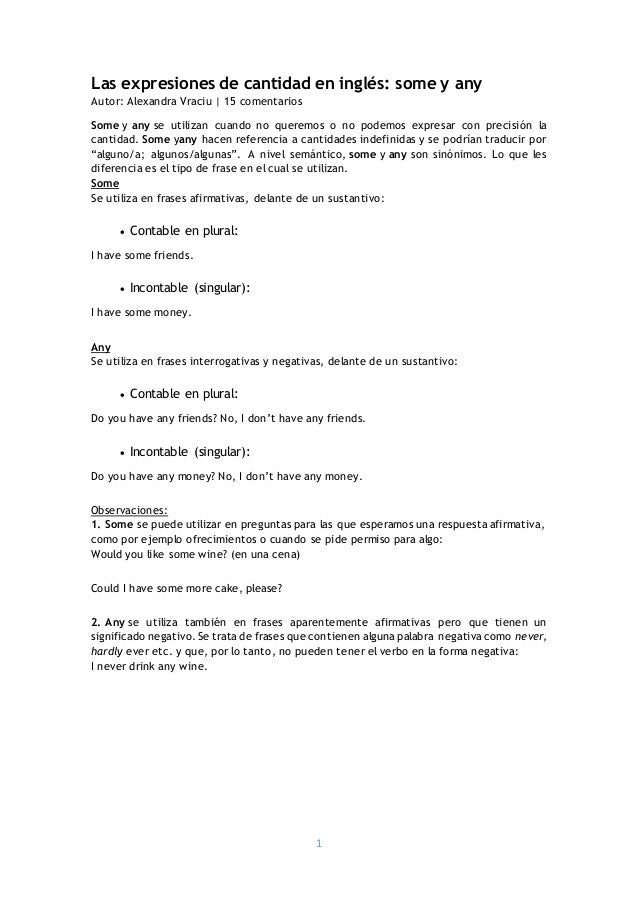 Las Expresiones De Cantidad En Inglés