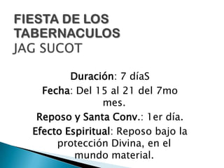 DIA DEL PERDONYOM KIPURDuración: 1 díaFecha: 10mo Día del 7mo mes.Resposo y Santa Convocación:  SIEfecto Espiritual: Arrepentimiento para buscar el perdón.