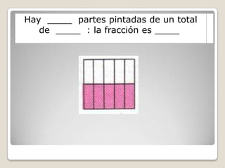 Hay partes pintadas de un total
de : la fracción es
 