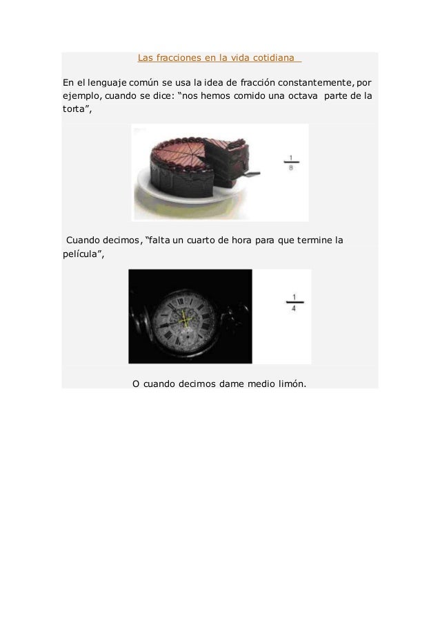 Las fracciones en la vida cotidiana