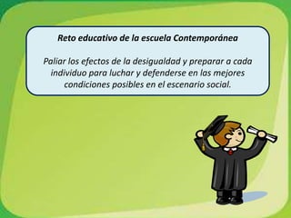  Favorece a los grupos que no necesitan la escuela para el desarrollo de las destrezasUniformidad en el curriculum, en los métodos y en las experiencias didácticas:X  Ratifica un retraso inmediato y un fracaso anunciado a medio plazo a los grupos con cultura distinta a la académica del aulaEl desarrollo radical de la función compensatoria requiere la lógica de la diversidad pedagógica dentro del marco de la escuela comprensiva y común para todos.
