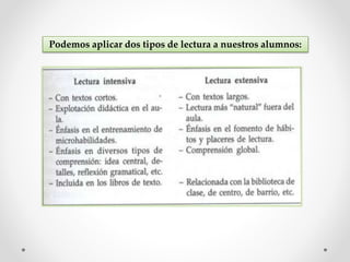 Podemos aplicar dos tipos de lectura a nuestros alumnos:
 