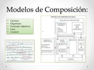 Modelos de Composición:
• Generar.
• Organizar.
• Formular objetivos
• Leer.
• Control.
 