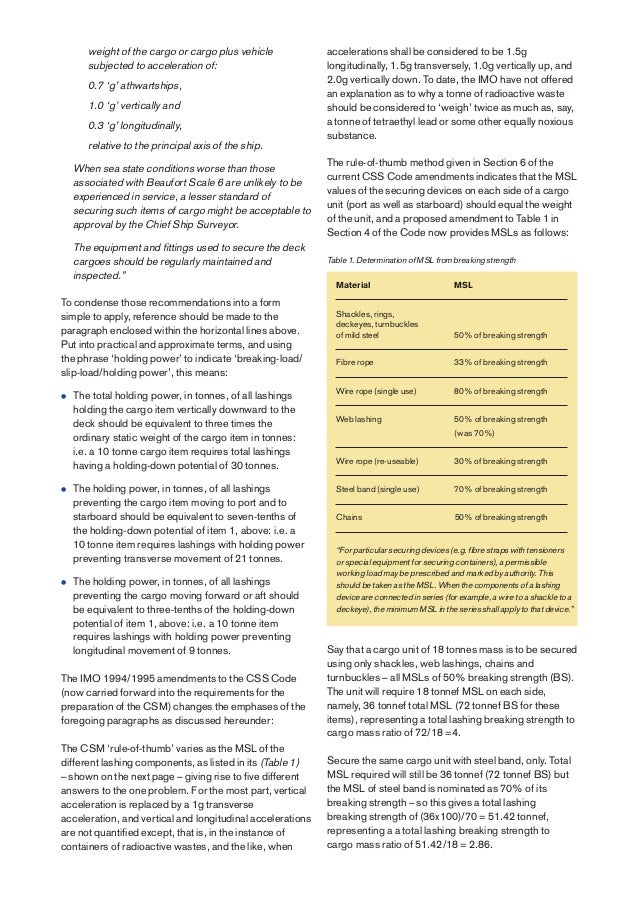 Lashing and securing deck cargoes