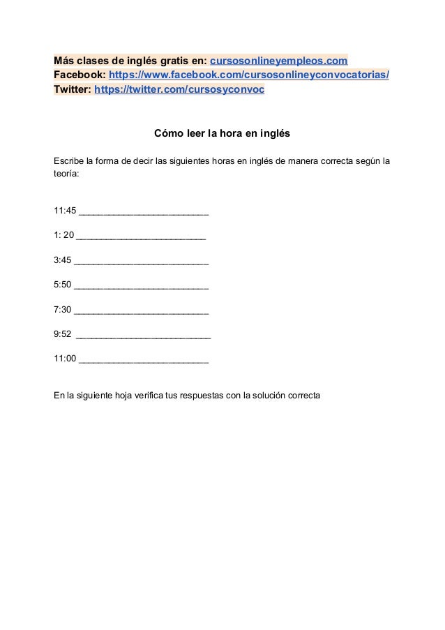 las horas en ingles las horas en ingles