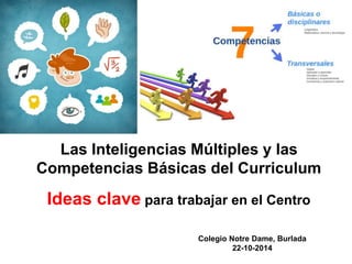 Las Inteligencias Múltiples y las
Competencias del Currículo
Ideas clave para trabajar en el Centro
 