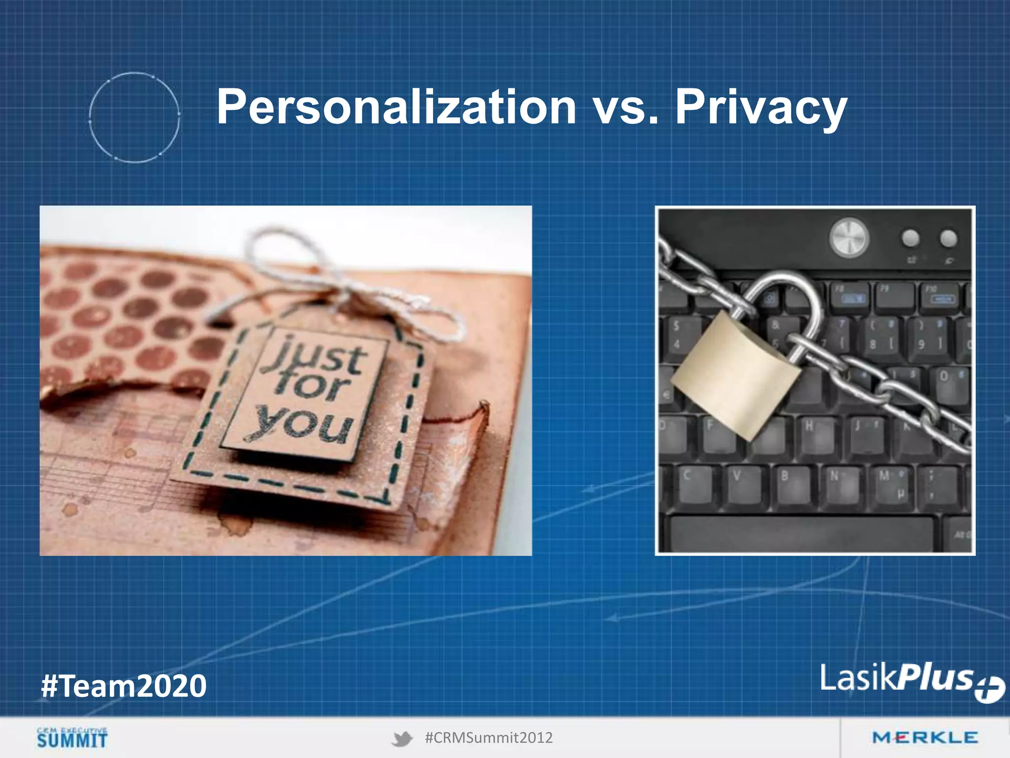 Personalization vs. Privacy

#Team2020
#CRMSummit2012

 