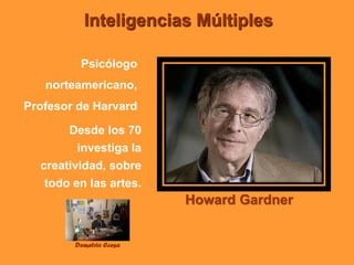 Inteligencias Múltiples
Psicólogo
norteamericano,
Profesor de Harvard
Desde los 70
investiga la
creatividad, sobre
todo en las artes.
Demetrio Ccesa
Howard Gardner
 