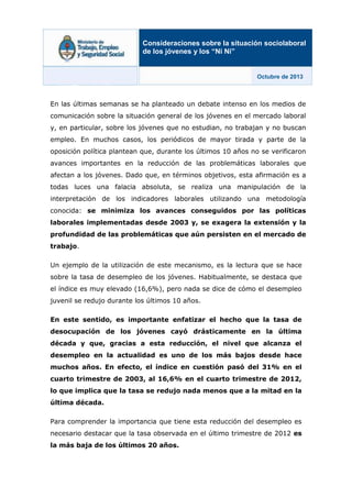 Consideraciones sobre la situación sociolaboral
de los jóvenes y los “Ni Ni”
Octubre de 2013
Marzo 2010
En las últimas sem...