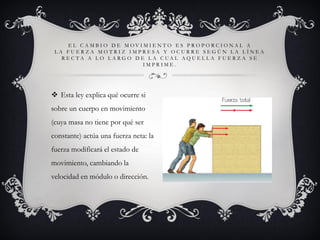 E L C A M BI O D E M OV I M I E N TO E S P RO P O RC I O N A L A
LA FUERZA MOTRIZ IMPRESA Y OCURRE SEGÚN LA LÍNEA
R E C TA...