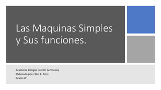 Las Maquinas Simples
y Sus funciones.
Academia Bilingüe Castillo de Vocales
Elaborado por: Félix E. Arcia
Grado: 8°
 