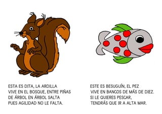 ESTA ES DITA, LA ARDILLAESTA ES DITA, LA ARDILLAESTA ES DITA, LA ARDILLAESTA ES DITA, LA ARDILLA ESTE ES BESUGUÍN, EL PEZESTE ES BESUGUÍN, EL PEZESTE ES BESUGUÍN, EL PEZESTE ES BESUGUÍN, EL PEZ
VIVE EN EL BOSQUE, ENTRE PIÑASVIVE EN EL BOSQUE, ENTRE PIÑASVIVE EN EL BOSQUE, ENTRE PIÑASVIVE EN EL BOSQUE, ENTRE PIÑAS VIVE EN BANCOS DE MÁS DE DIEZVIVE EN BANCOS DE MÁS DE DIEZVIVE EN BANCOS DE MÁS DE DIEZVIVE EN BANCOS DE MÁS DE DIEZ....
DE ÁRDE ÁRDE ÁRDE ÁRBOL EN ÁRBOL SALTABOL EN ÁRBOL SALTABOL EN ÁRBOL SALTABOL EN ÁRBOL SALTA SI LE QUIERES PESCARSI LE QUIERES PESCARSI LE QUIERES PESCARSI LE QUIERES PESCAR,,,,
PUES AGILIDAD NO LEPUES AGILIDAD NO LEPUES AGILIDAD NO LEPUES AGILIDAD NO LE FALTA.FALTA.FALTA.FALTA. TENDRÁS QUE IR A ALTA MAR.TENDRÁS QUE IR A ALTA MAR.TENDRÁS QUE IR A ALTA MAR.TENDRÁS QUE IR A ALTA MAR.
 