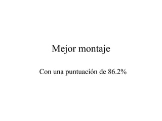 Mejor montaje

Con una puntuación de 86.2%
 