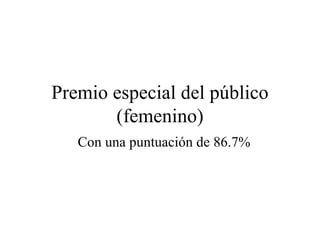 Premio especial del público (femenino) Con una puntuación de 86.7% 