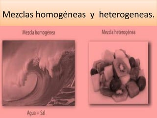 Mezclas homogéneas y heterogeneas.
 