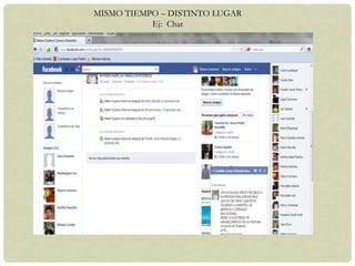 MISMO TIEMPO – DISTINTO LUGAR
           Ej: Chat
 