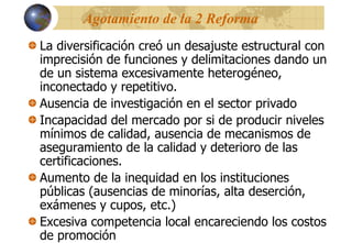 Agotamiento de la 2 Reforma
La diversificación creó un desajuste estructural con
imprecisión de funciones y delimitaciones...