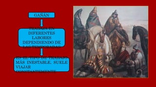 GAÑÁN
TRABAJA EN
DIFERENTES
LABORES
DEPENDIENDO DE
LAS TEMPORADAS
ES EL TIPO DE TRABAJO
MÁS INESTABLE, SUELE
VIAJAR
CONSTANTEMENTE
 