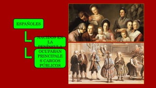 ESPAÑOLES
NACIDOS EN
LA
PENÍNSULA
OCUPABAN
PRINCIPALE
S CARGOS
PÚBLICOS
 