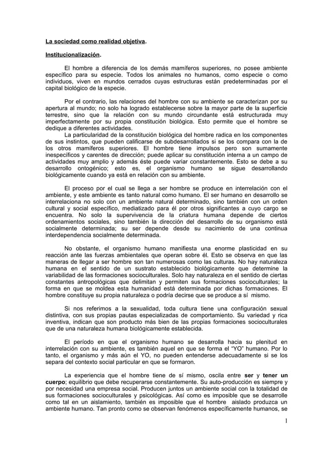 La sociedad como realidad objetiva y subjetiva | PDF
