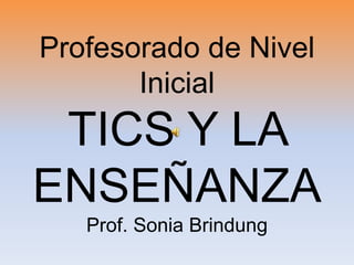 Profesorado de Nivel
       Inicial
 TICS Y LA
ENSEÑANZA
   Prof. Sonia Brindung
 