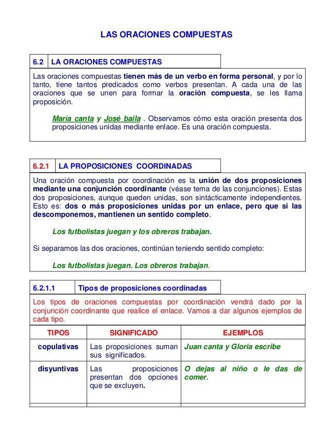 Las Oraciones Compuestas